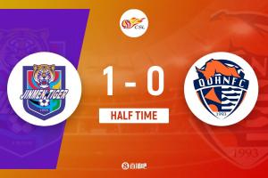 半场-罗斯进球金洋洋飞铲染红 天津津门虎1-0领先十人青岛海牛