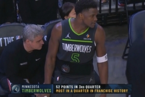 单节52分队史新高！第三节森林狼净胜灰熊27分 三节打完领先22分