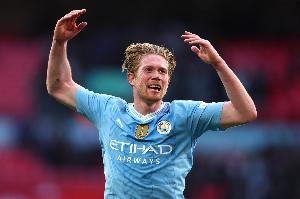 德布劳内打进个人英超第5粒直接任意球，与苏亚雷斯&桑切斯等相同