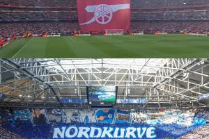 德乙沙尔克官推调侃阿森纳的欧冠半决赛TIFO：欧冠半决赛 vs 德乙