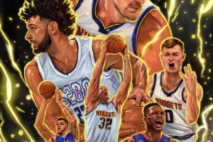 掘金官推首轮赢球海报：首发五人组在列 替补中威少也登封面