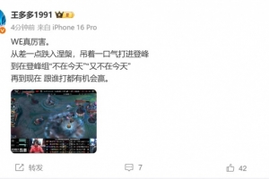 王多多发文称赞WE：从不在今天到现在跟谁打都有机会赢 WE真厉害