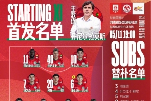 中超联赛第12轮，长春亚泰VS河南俱乐部首发及替补队员名单