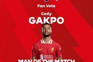 头球破门，英超官方：加克波当选利物浦2-2阿森纳全场最佳