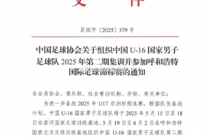 U16国足集训名单：邝兆镭、谢晋、万项、卢琦政在列，泰山7人