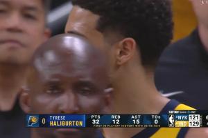 哈利伯顿至少30分10板15助+0失误！NBA季后赛历史第1人！