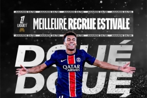 官方：巴黎前锋杜埃当选2024-2025赛季法甲夏窗最佳引援