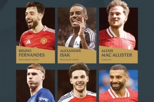 PFA年度最佳球员前六：B费、萨拉赫、伊萨克、麦卡、帕尔默、赖斯