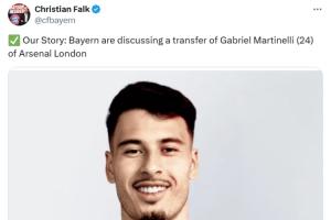 要多少钱？法尔克：拜仁正讨论引进24岁的阿森纳边锋马丁内利