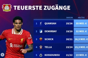 德转列药厂队史引援榜：宽萨3500万成标王，希克、博尼法斯在列