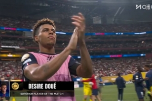 贴地远射斩拜仁！官方：20岁小将杜埃当选巴黎vs拜仁全场最佳