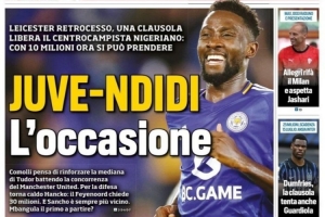 都体：尤文有意引进蓝狐后腰恩迪迪，解约金1000万欧&与曼联竞争