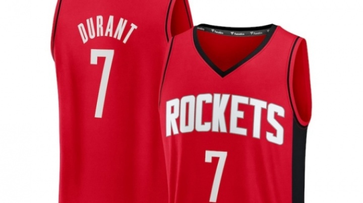 自7月7日以来Fanatics平台NBA球衣销量排行榜：杜兰特火箭7号第一