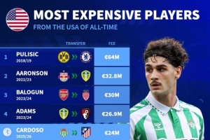 美国球员转会费榜：普利西奇6400万居首，麦肯尼、卡尔多索在列