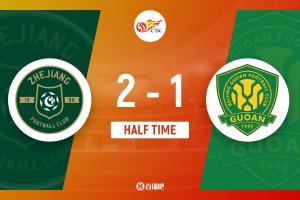 半场-浙江暂2-1北京国安 米特里策助攻+一条龙破门卢卡斯建功