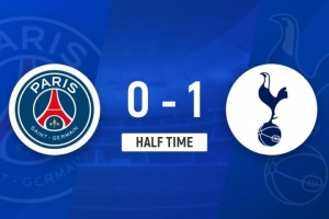 半场-巴黎0-1热刺 范德文补射破门登贝莱失良机