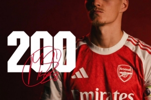 厄德高迎阿森纳生涯200场里程碑之战，此前贡献41球37助攻